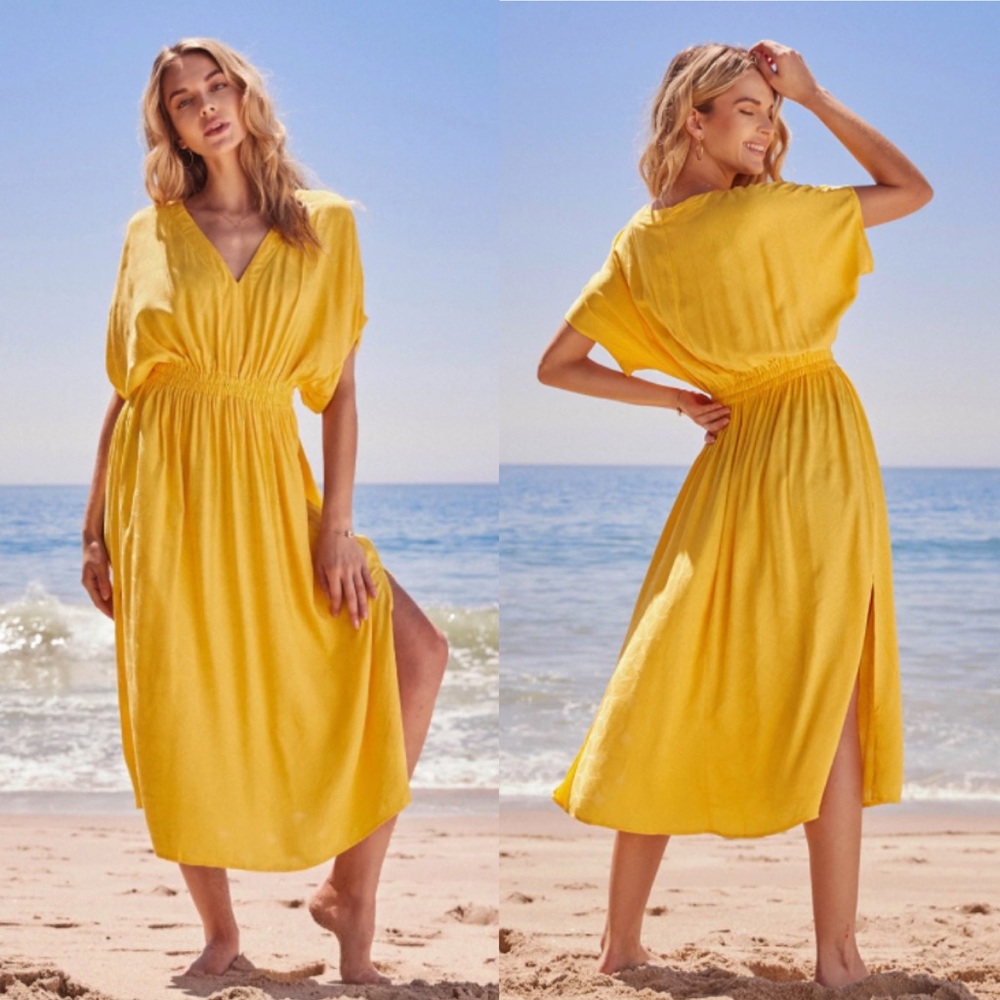 Cupshe Roselyn Ruched Midi Dress Yellow XL NWOT